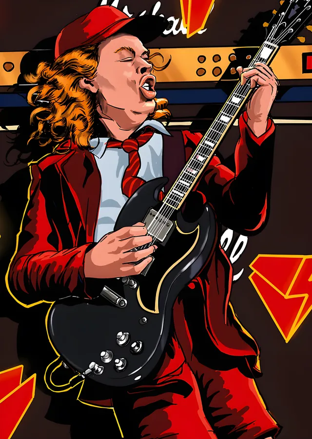 AC/DC - Amfi Önünde Angus Young Çizimi metal tablo