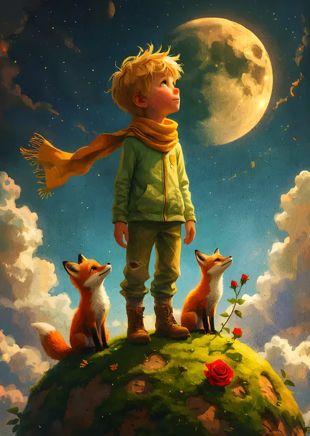 The Little Prince - İki Tilki ve Yeşil Gezegen metal tablo