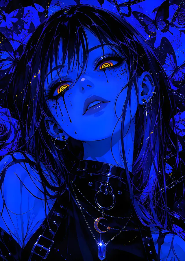 Mavi Işıkta Anime Portre metal tablo