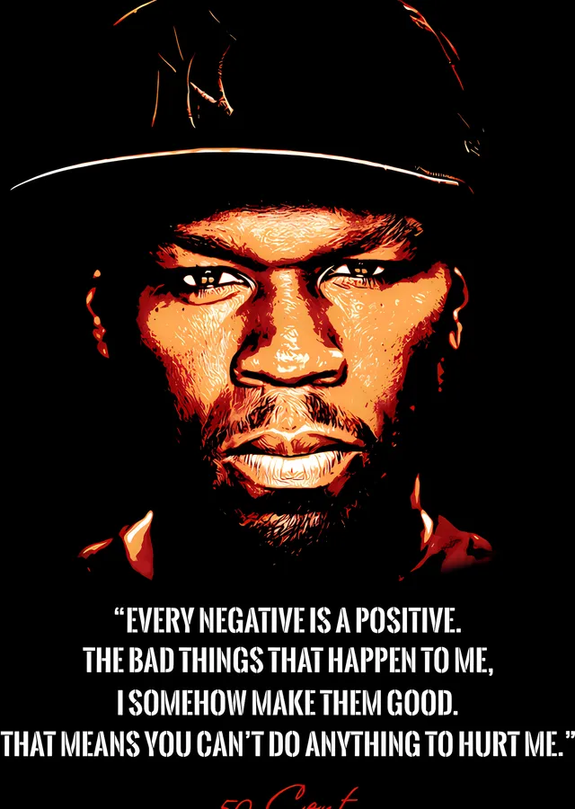 50 Cent - Karanlıkta Portre ve Alıntı metal tablo