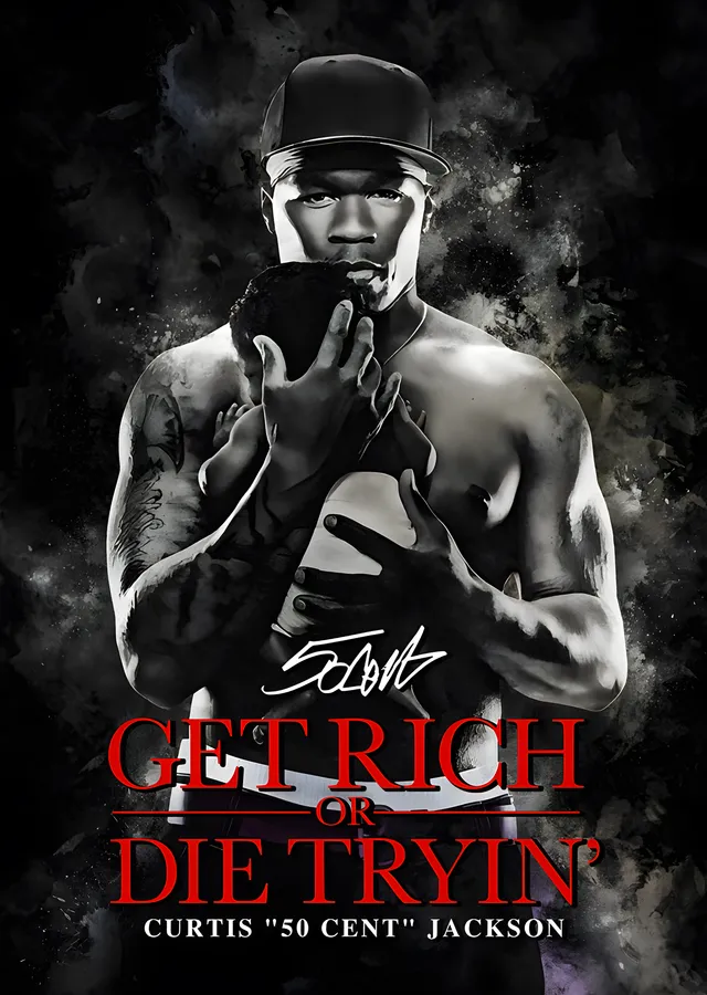 50 Cent - Get Rich or Die Tryin Siyah Beyaz metal tablo