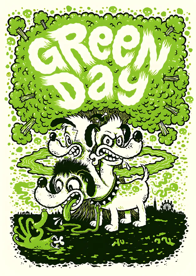 Green Day - Yeşil Köpekler Çizimi metal tablo