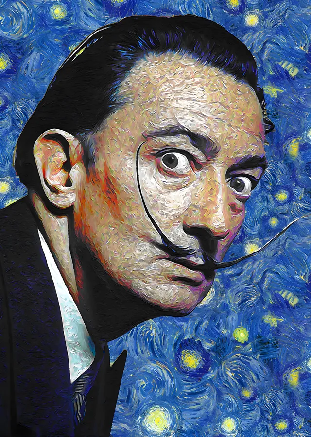 Salvador Dalí - Yıldızlı Gece Dokusunda metal tablo