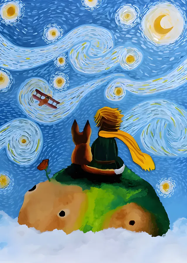 The Little Prince - Uçak ve Gökyüzü Girdapları metal tablo
