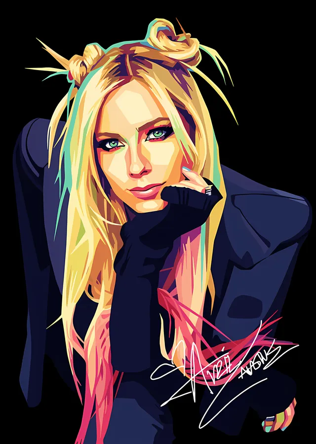 Avril Lavigne - Topuzlu İmzalı Portre metal tablo