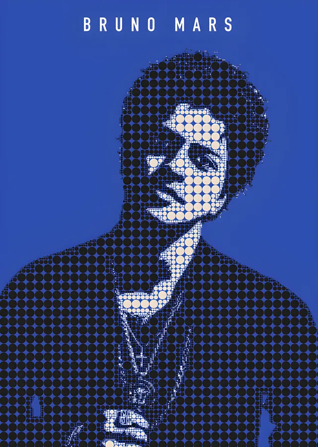 Bruno Mars - Lacivert Halftone Portre metal tablo