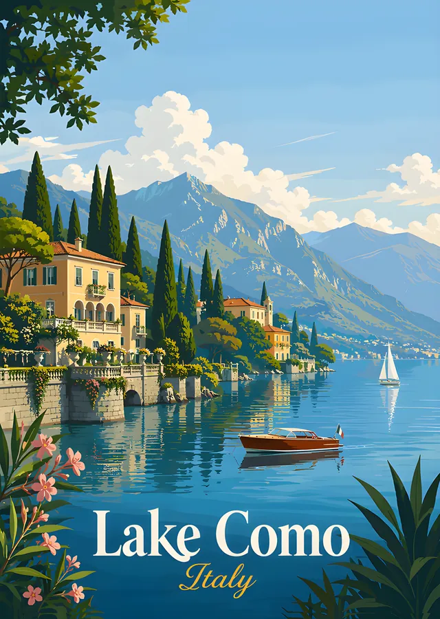 Lake Como - Vintage Seyahat Afişi metal tablo