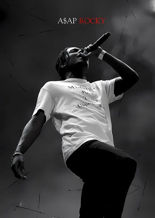 ASAP Rocky - Sahnede Siyah Beyaz Kare metal tablo