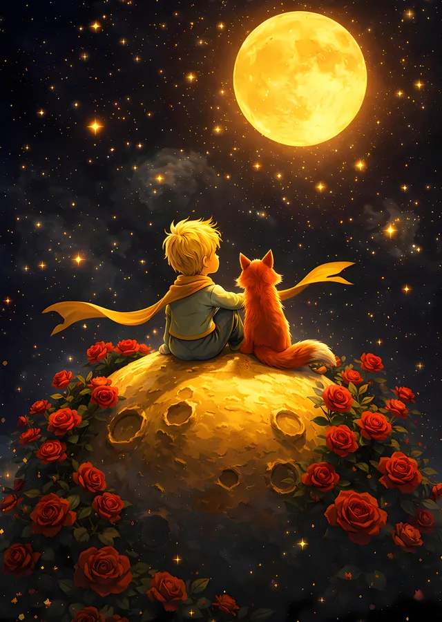 The Little Prince - Dolunay ve Gül Çemberi metal tablo