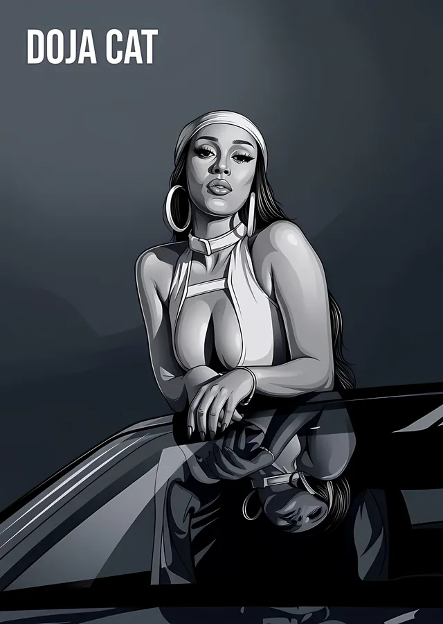 Doja Cat - Siyah Beyaz Araba Karesi metal tablo