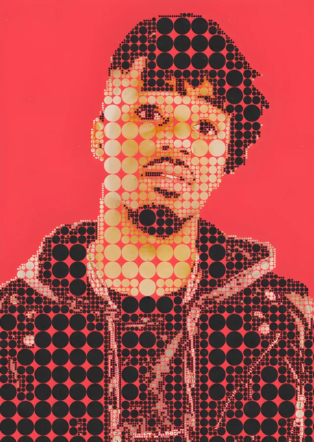 Metro Boomin - Kırmızı Zeminde Kapüşonlu Halftone metal tablo
