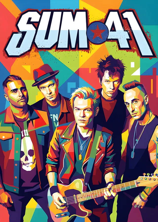 Sum 41 - Renkli Bloklu Grup Karesi metal tablo