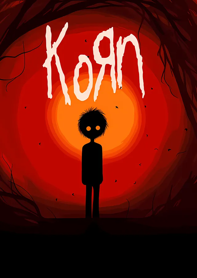 Korn - Kırmızı Halede Çocuk Silüeti metal tablo
