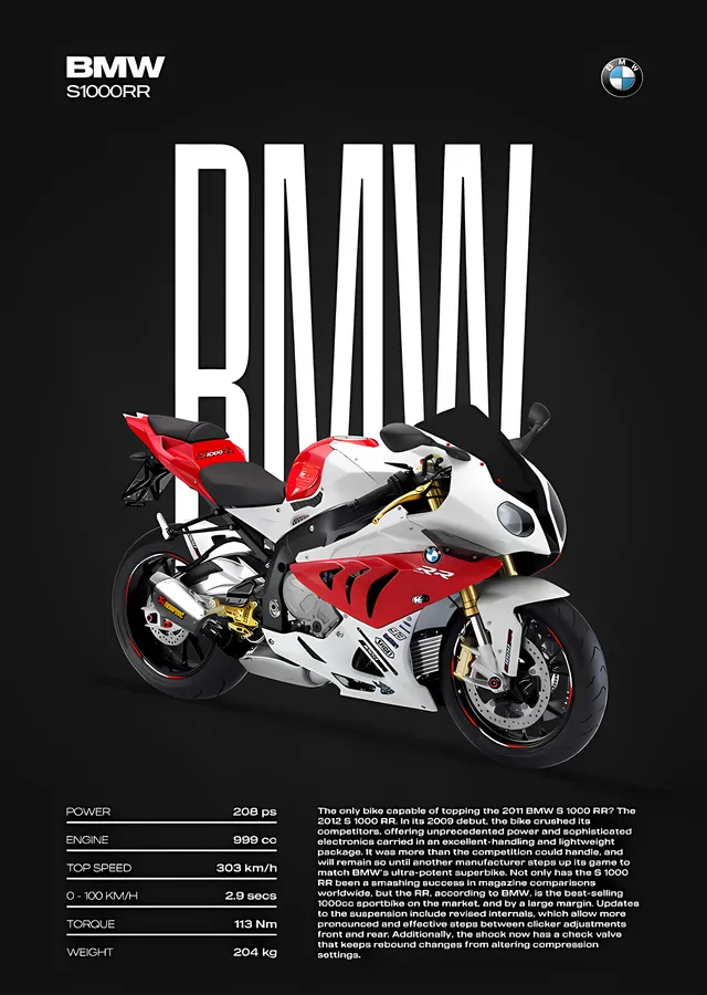 BMW S1000RR - Kırmızı Beyaz Künye Afişi metal tablo