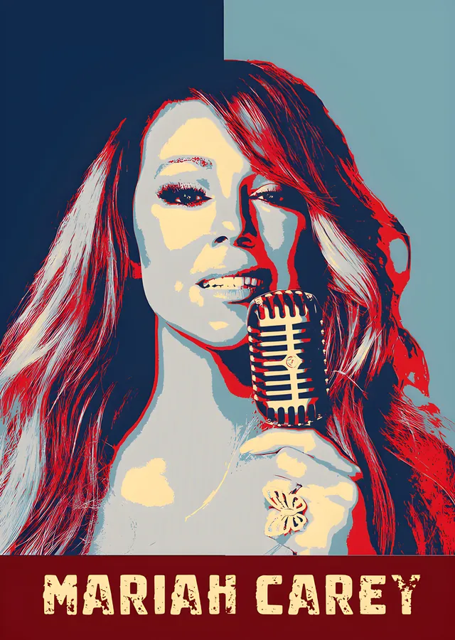 Mariah Carey - Kırmızı Mavi Poster Portre metal tablo
