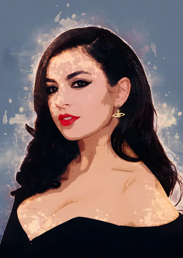 Charli XCX - Kızıl Dudaklı Boyalı Portre metal tablo