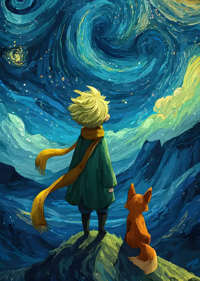 The Little Prince - Dağ Sırtında Girdaplı Gökyüzü metal tablo