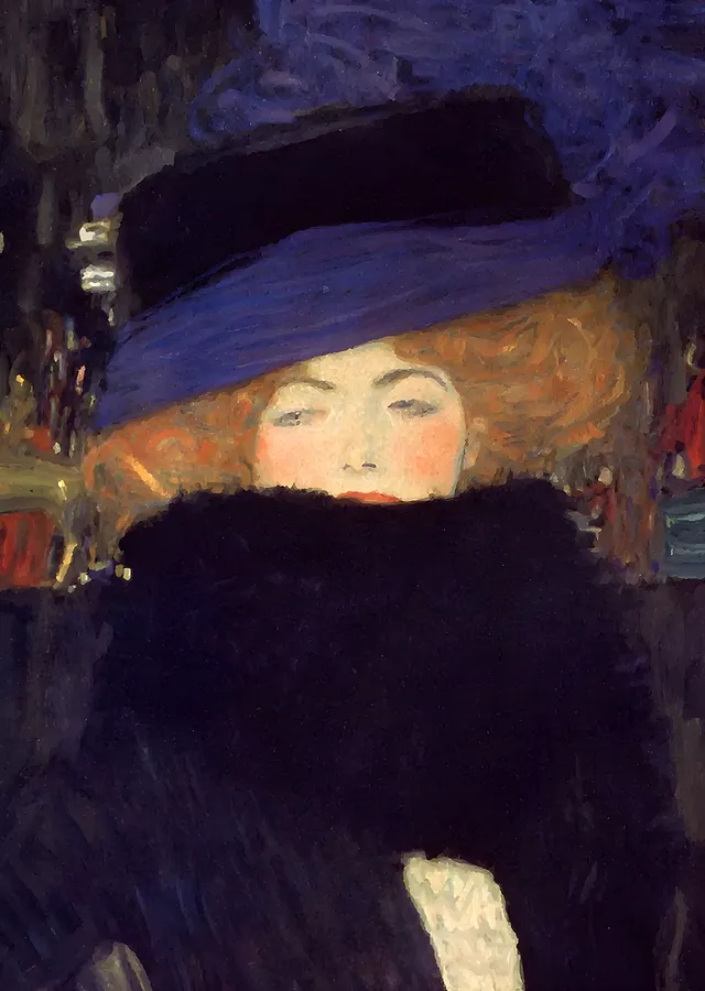 Gustav Klimt - Şapkalı ve Tüylü Kadın metal tablo