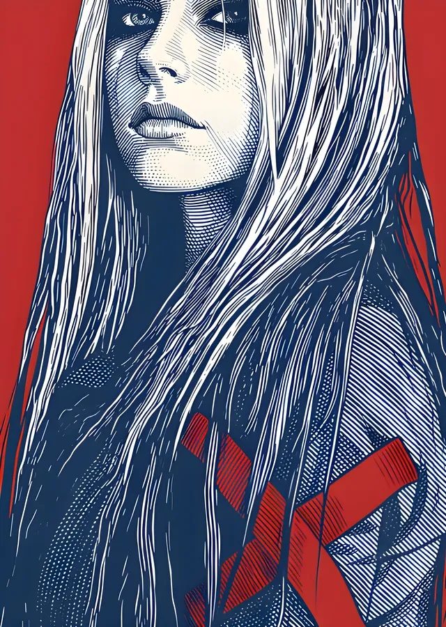 Avril Lavigne - Mavi Çizgi Portre metal tablo
