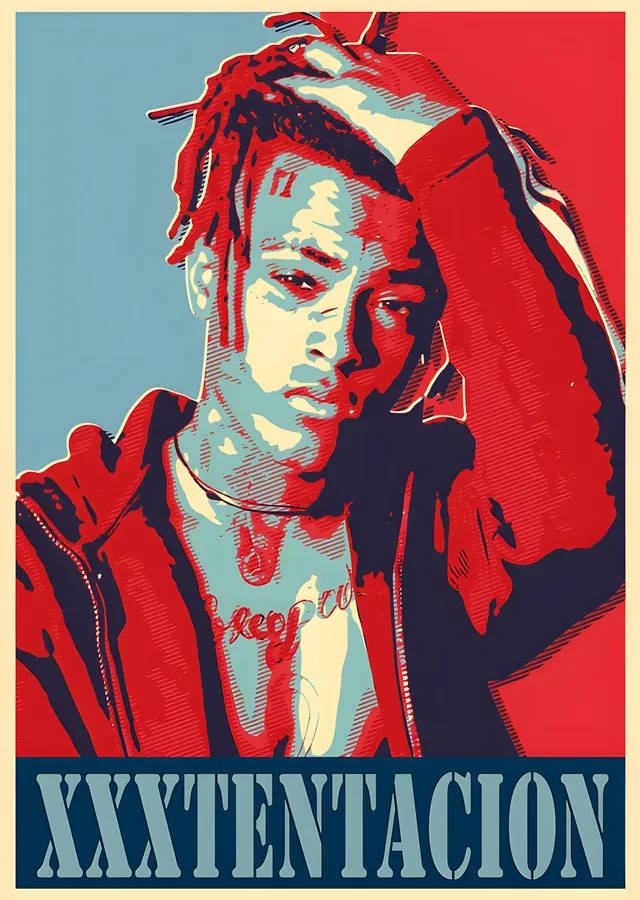 XXXTentacion - Kırmızı Zeminde Poster Portre metal tablo