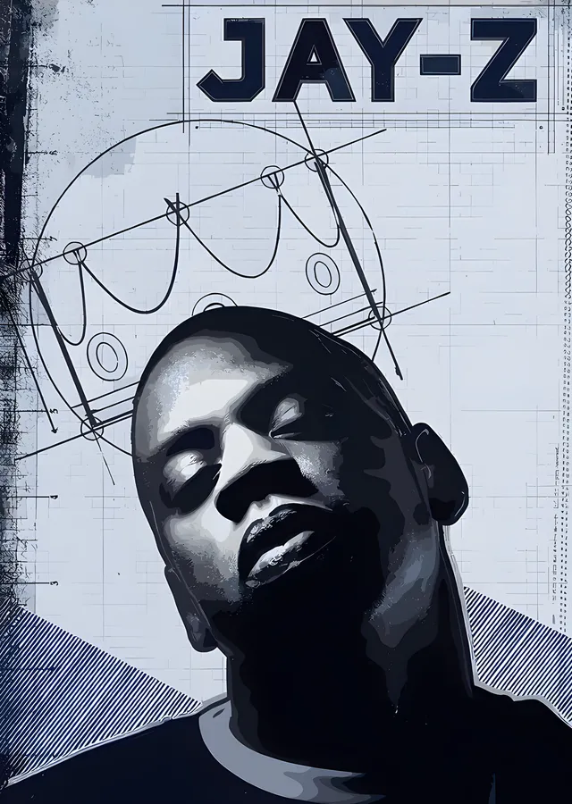 Jay-Z - Teknik Çizim Zeminli Portre metal tablo