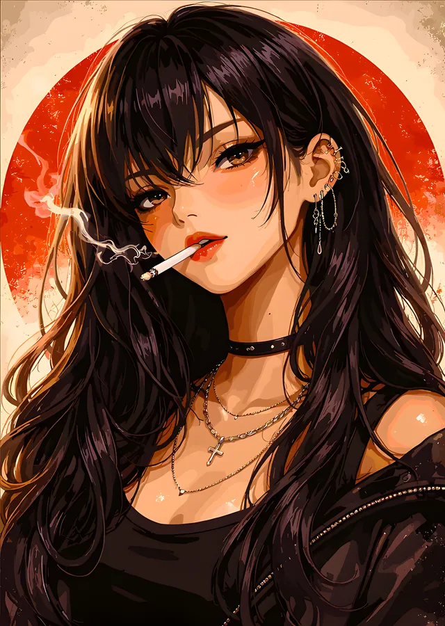 Kırmızı Halkanın Önünde Anime Portre metal tablo