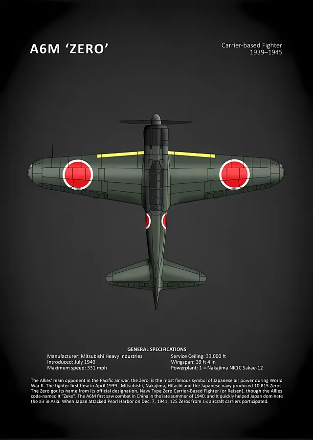 A6M Zero - Teknik Çizim metal tablo