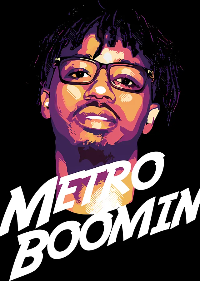Metro Boomin - Mor Renk Bloklu Portre metal tablo