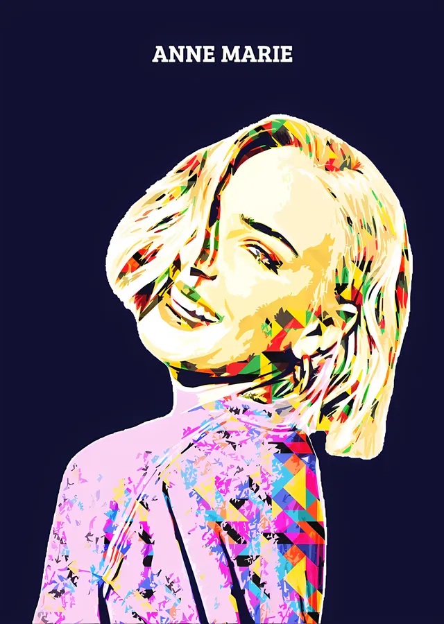 Anne-Marie - Sarı Renk Bloklu Portre metal tablo