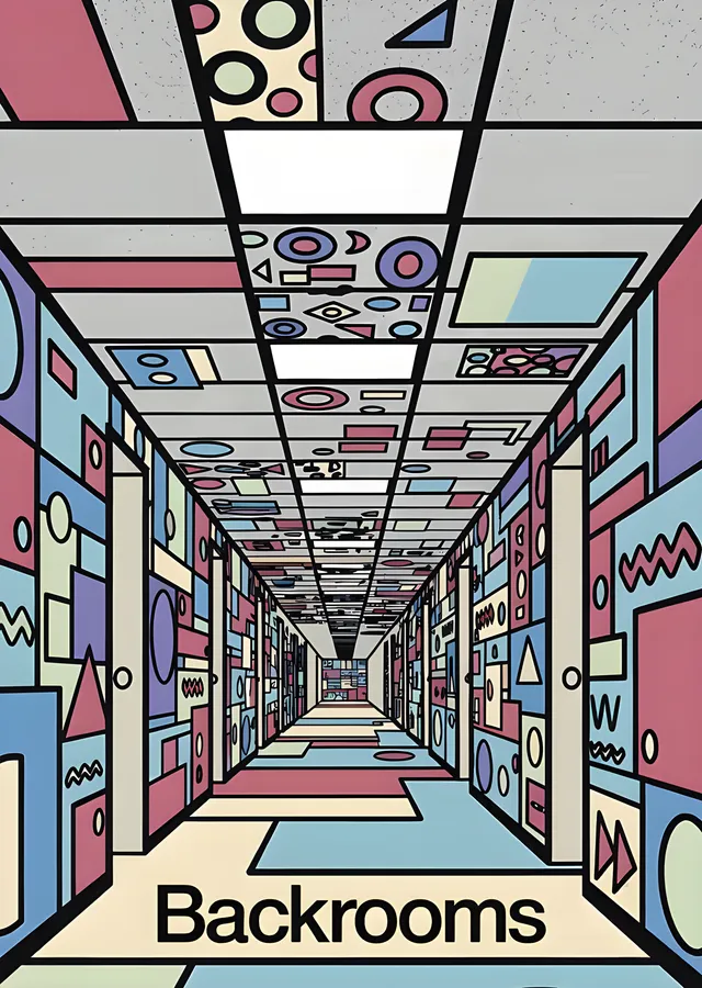 Backrooms - Renkli Geometrik Koridor metal tablo
