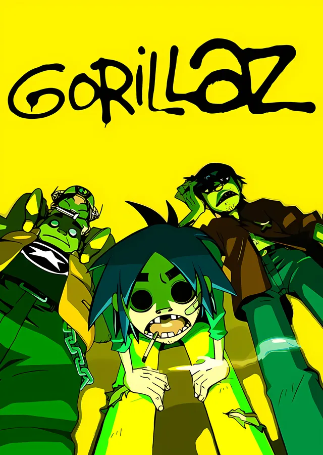 Gorillaz - Sarı Zeminde Alttan Bakış metal tablo