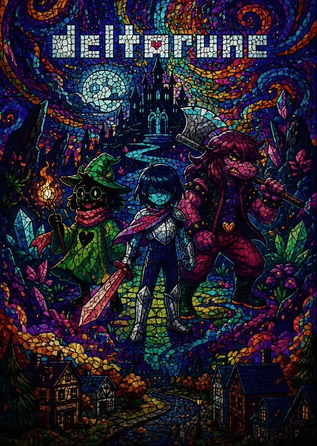 Deltarune - Vitray Mozaik Dünyası metal tablo