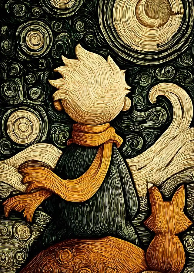 The Little Prince - İplik Dokulu Gece metal tablo