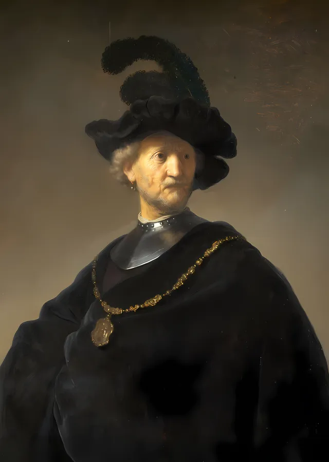 Altın Zincirli Yaşlı Adam - Rembrandt metal tablo