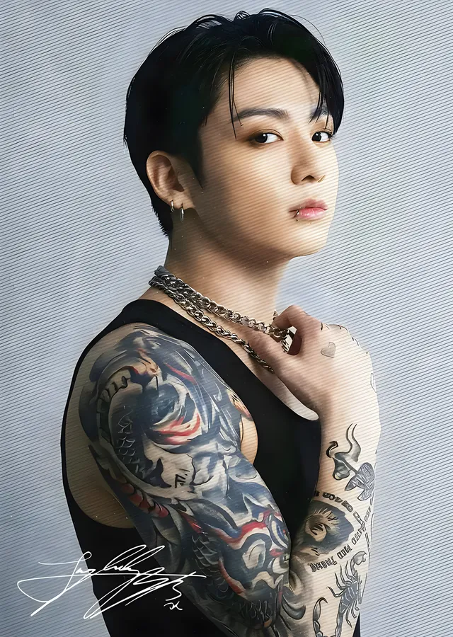 Jungkook - Dövmeli Portre metal tablo