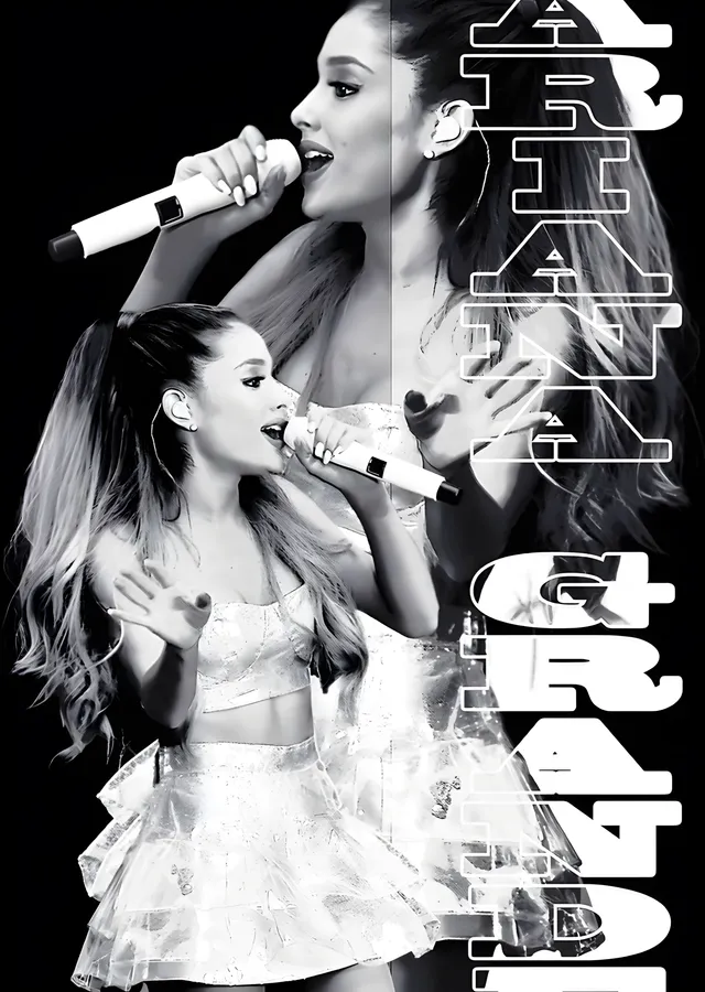 Ariana Grande - Siyah Beyaz Sahne metal tablo