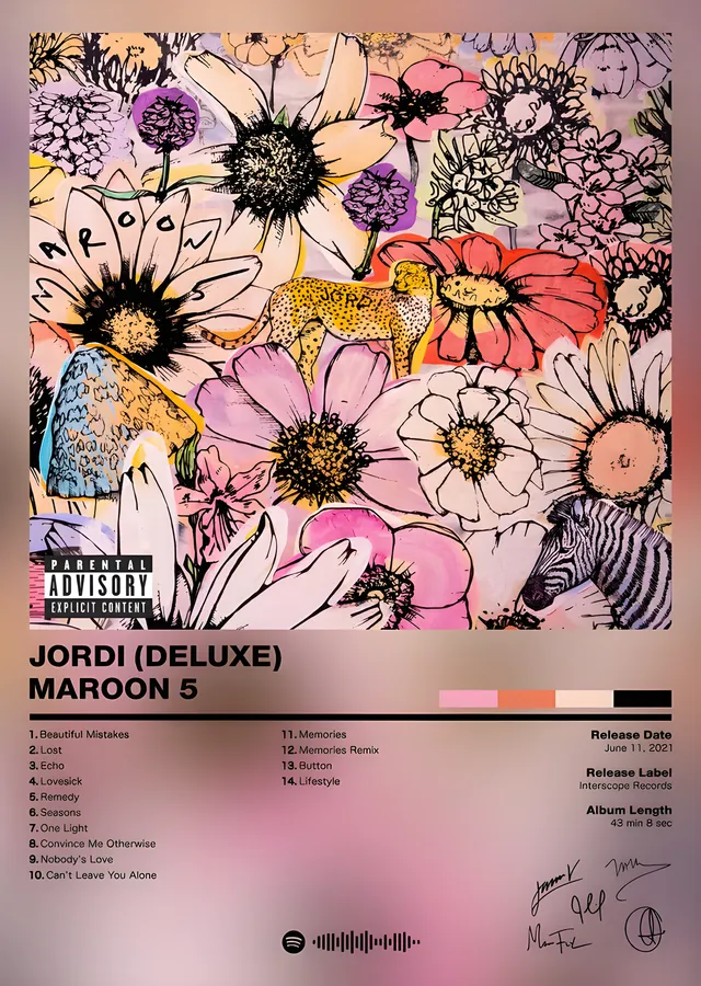 Maroon 5 - Jordi Deluxe Şarkı Listesi metal tablo
