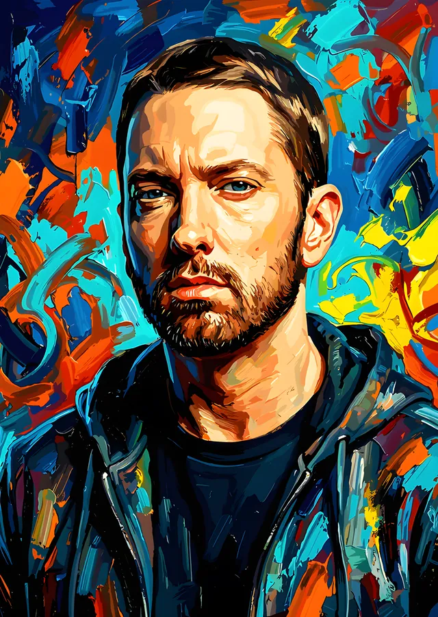Eminem - Renkli Fırça Portre metal tablo