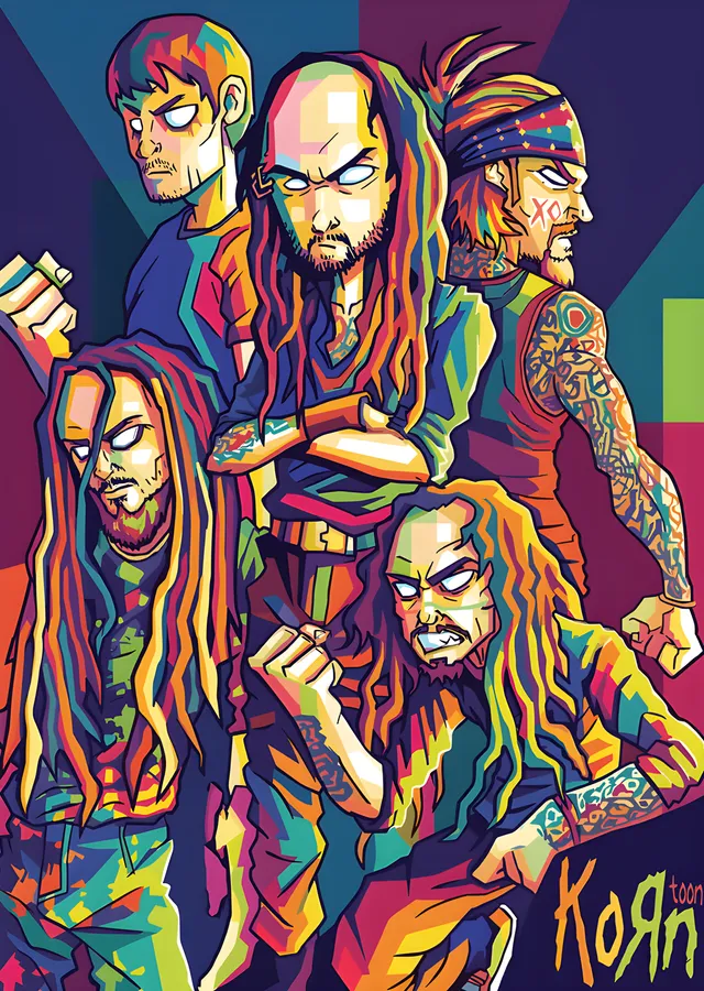 Korn - Renk Bloklu Grup Kompozisyonu metal tablo