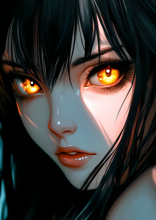 Altın Gözlü Anime Yakın Portre metal tablo