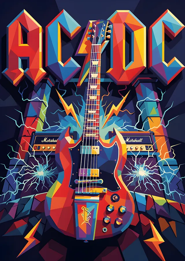 AC/DC - Renkli Kristal Gitar metal tablo