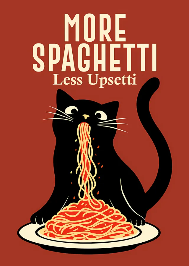 More Spaghetti Less Upsetti - Kara Kedi metal tablo