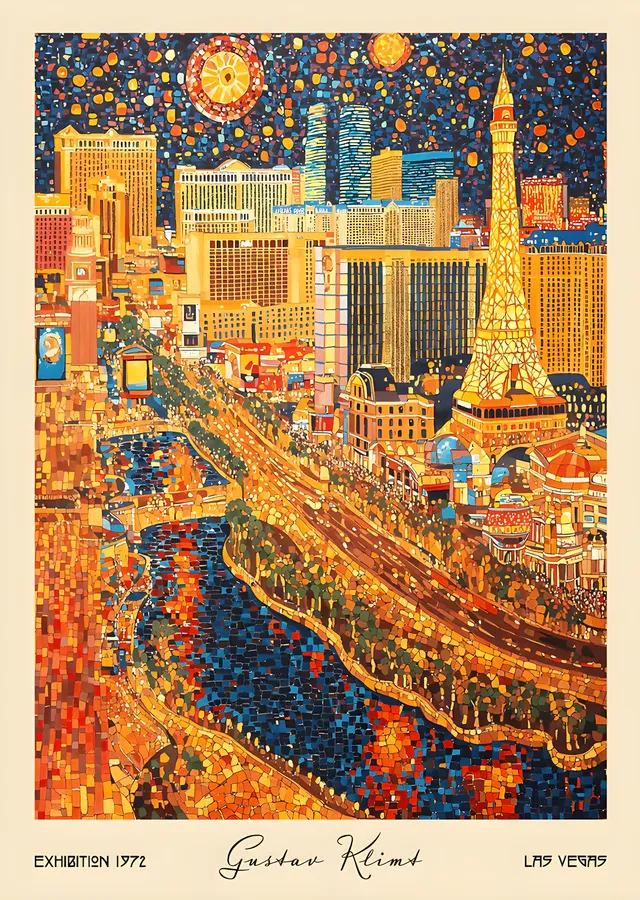 Klimt Üslubunda Las Vegas metal tablo