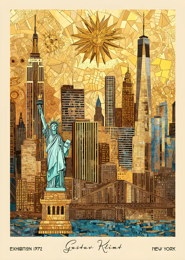 Klimt Üslubunda New York metal tablo