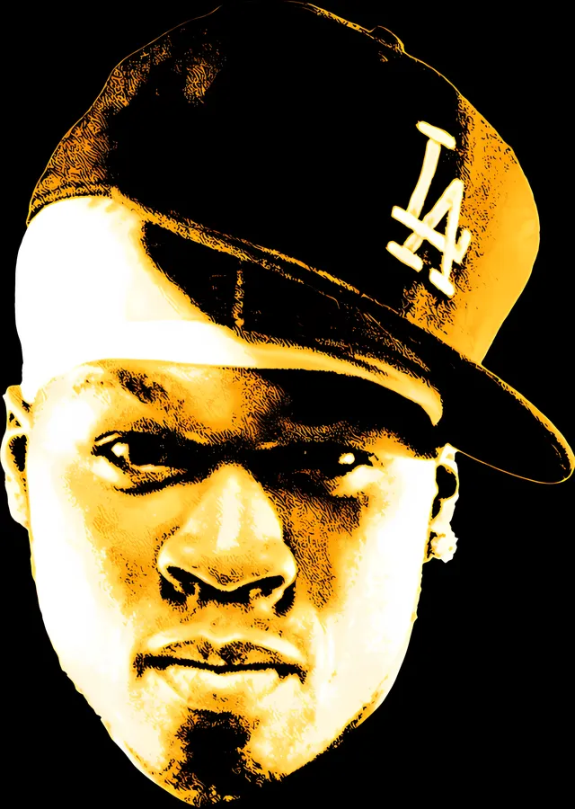 50 Cent - Sarı Siyah Yakın Portre metal tablo