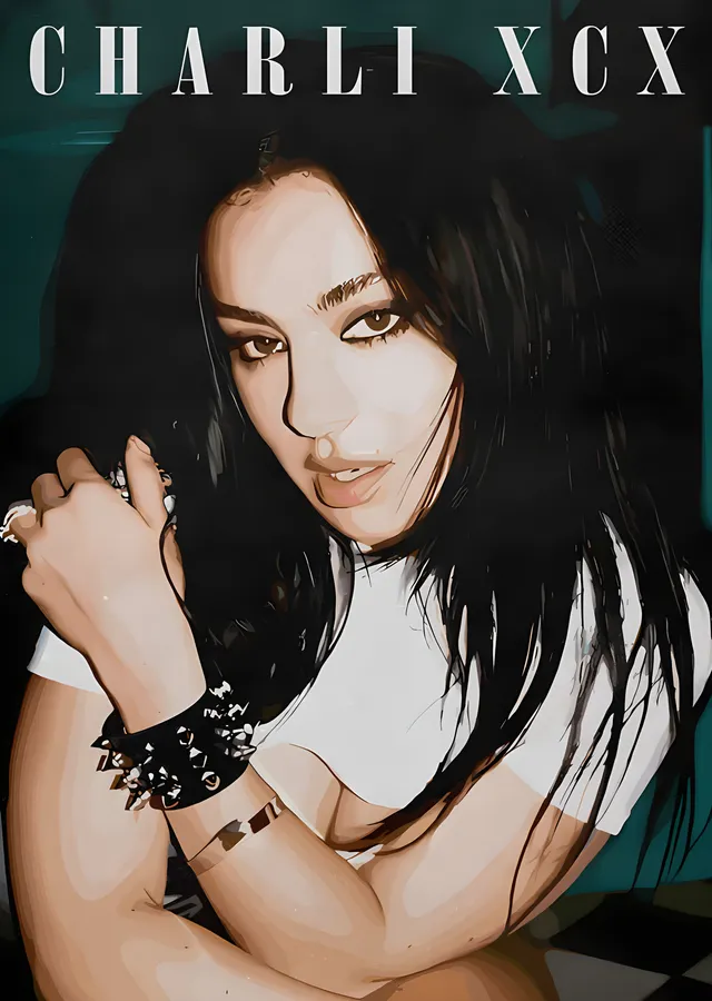 Charli XCX - Turkuaz Işıkta Portre metal tablo
