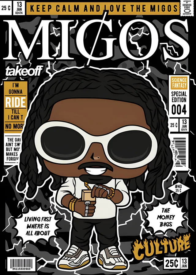 Migos - Çizgi Roman Kapağı Tarzı Afiş metal tablo
