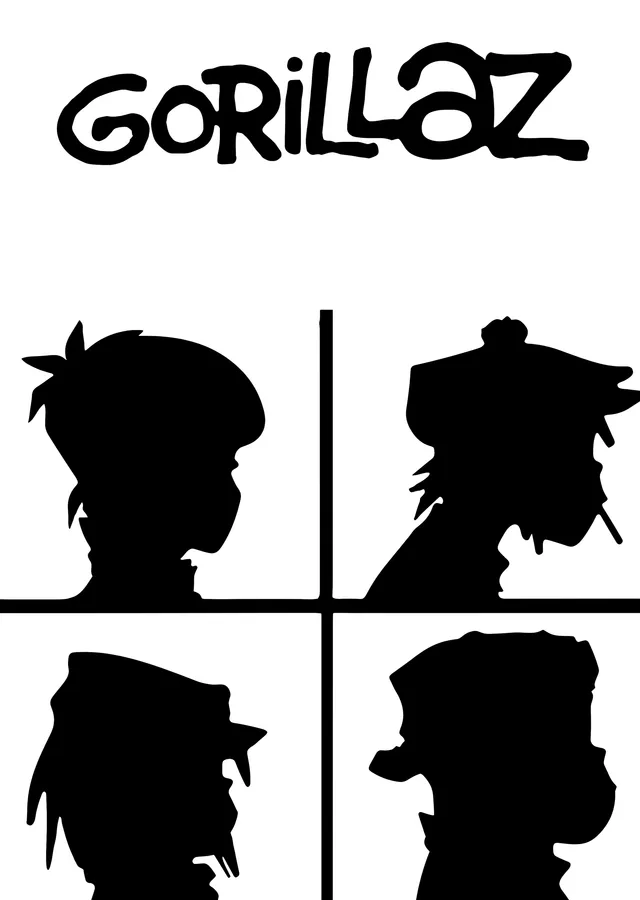 Gorillaz - Beyaz Zeminde Profil Siluetleri metal tablo