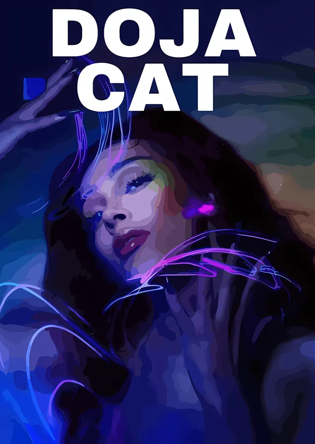 Doja Cat - Mor Neon Işıkta metal tablo
