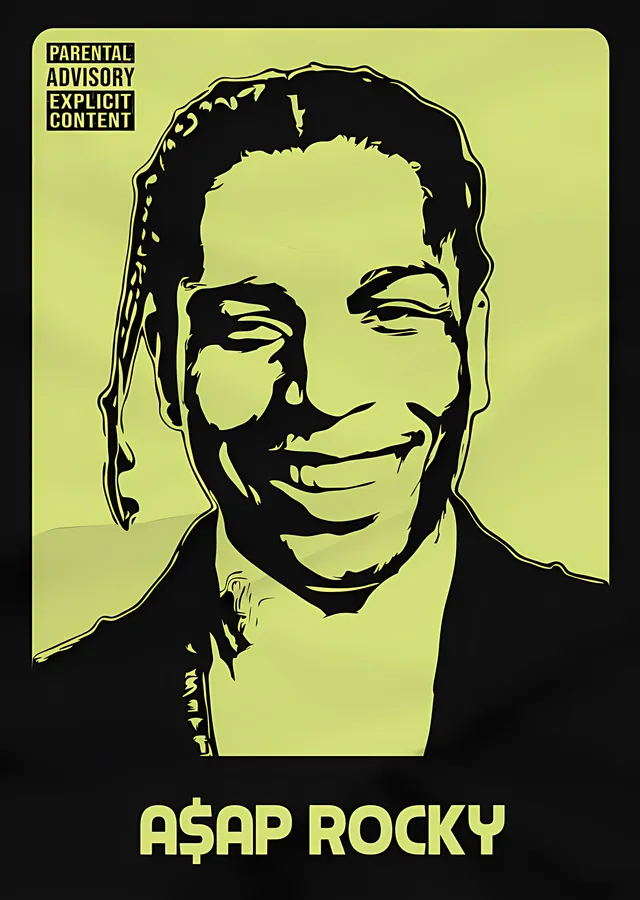 ASAP Rocky - Yeşil Stencil Portre metal tablo